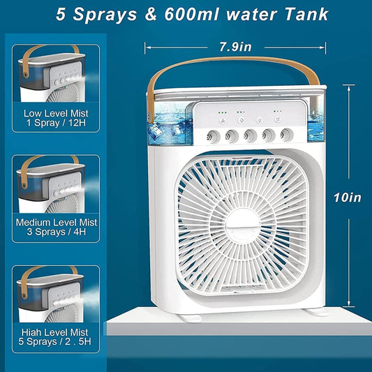 Portable Air Cooler Fan with Water Tank & USB Power - Mini Personal Evaporative Cooler with 3 Speeds, , LED Light, Quiet Cooling for Home, Office, Bedroom (MultiColor)