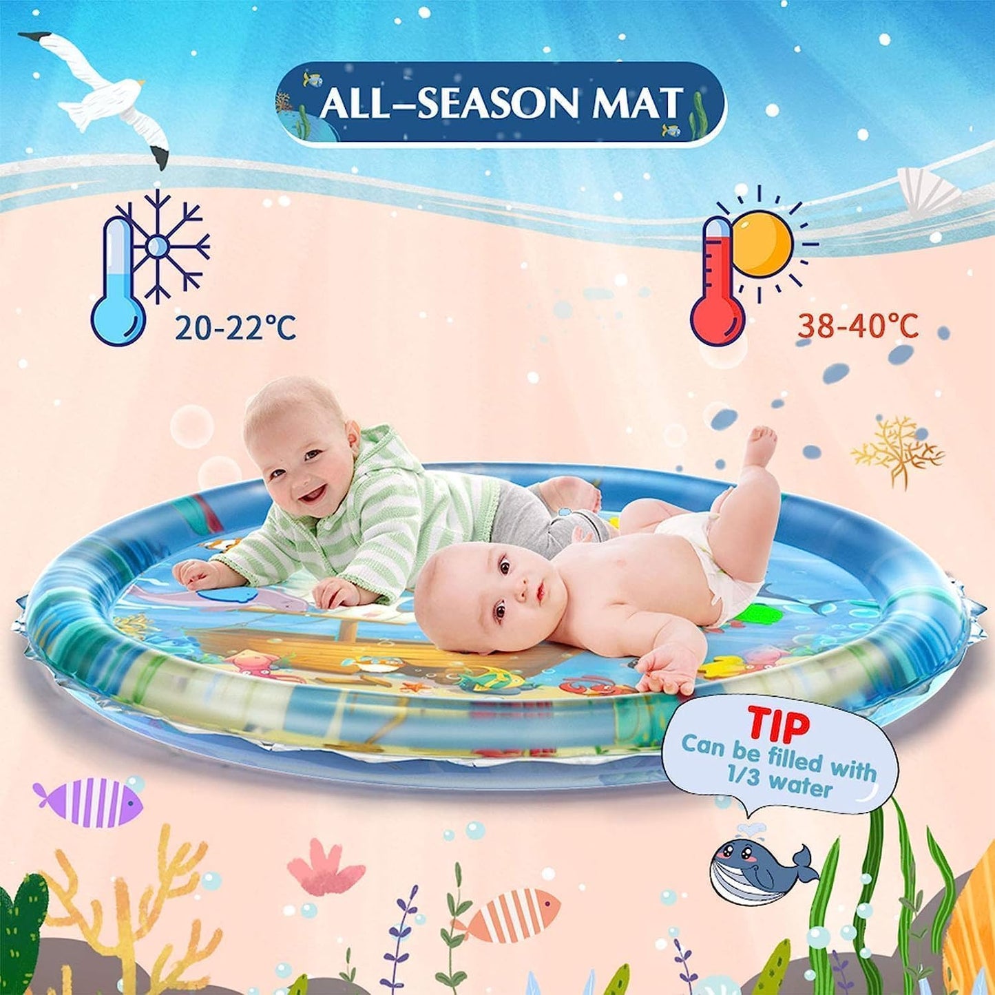 Tec Tavakkal Baby Kids Water Play Mat Toys Inflatable Tummy Time Leakproof Water Play Mat, Fun Activity Play Center Indoor and Outdoor Water Play Mat for Baby Random Design