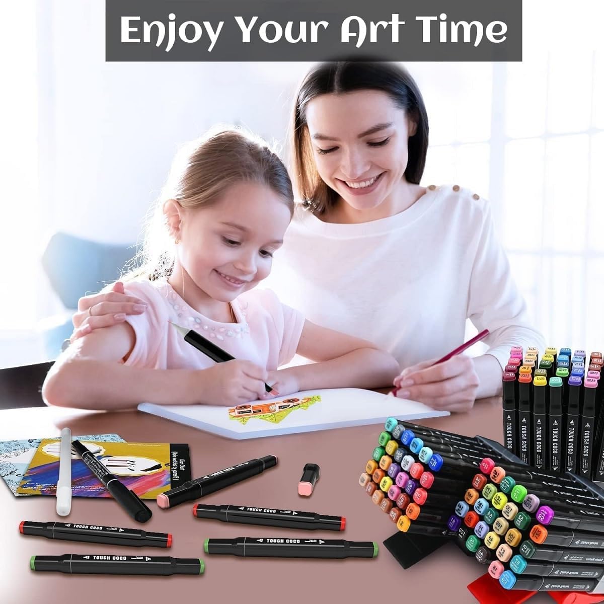 Vasukie Dual Tip Colourful Art Markers Sketch Pens 48 Colours With Carrying Case For Painting Sketching Calligraphy Drawing Non Toxic Twin Head Permanent Colouring Markers For Kids Adult