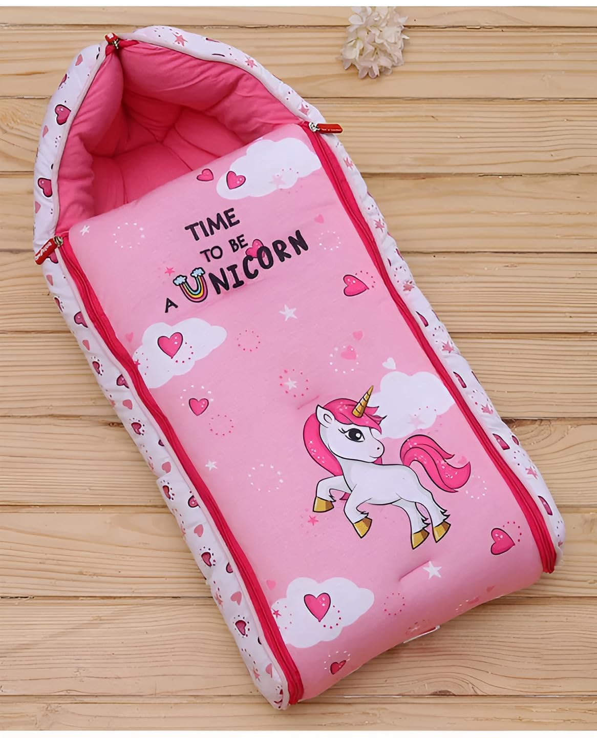 Baby Sleeping Bag with Hood, Zippered Nest for Newborn Infants, Cute Print, Soft and Cosy, for Home, Travel and Stroller Use