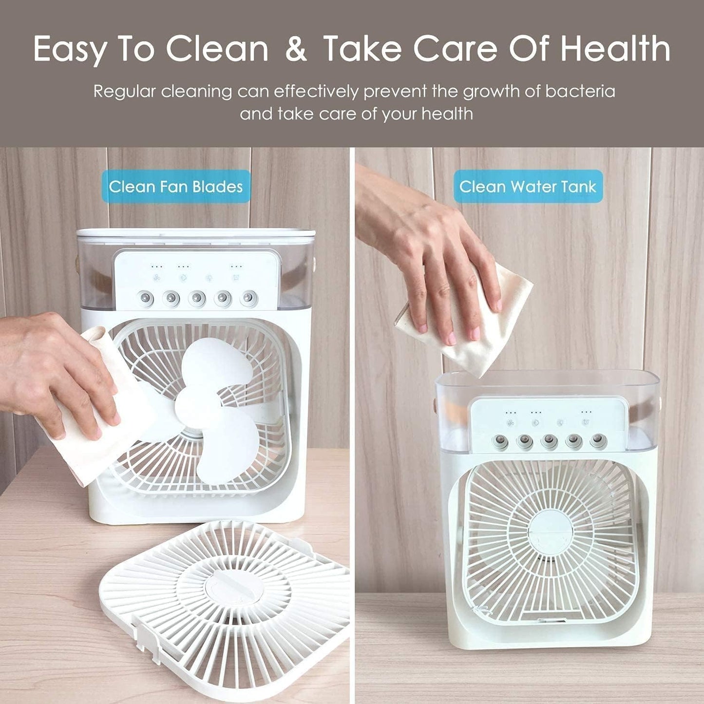 Portable Air Cooler Fan with Water Tank & USB Power - Mini Personal Evaporative Cooler with 3 Speeds, , LED Light, Quiet Cooling for Home, Office, Bedroom (MultiColor)