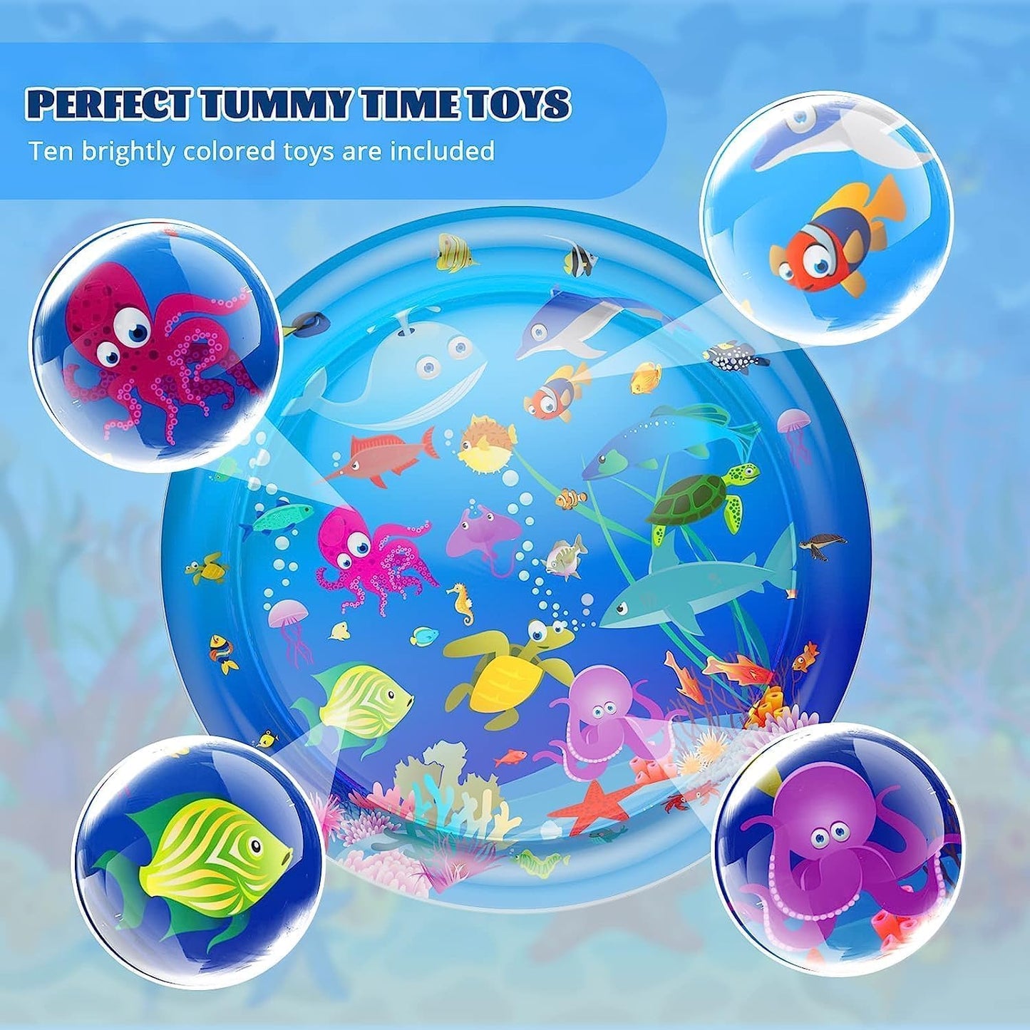 Tec Tavakkal Baby Kids Water Play Mat Toys Inflatable Tummy Time Leakproof Water Play Mat, Fun Activity Play Center Indoor and Outdoor Water Play Mat for Baby Random Design