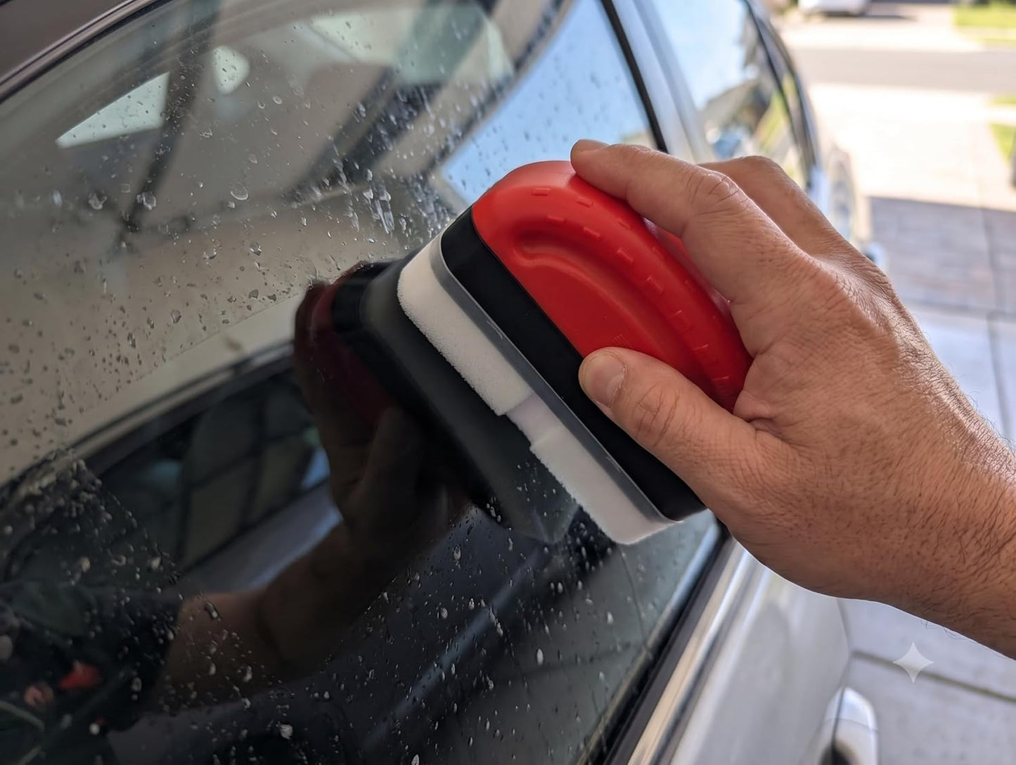 Buy 1 Get 1 Free – Premium Car Glass Oil Film Cleaning Brush 120ml Auto Windshield Windscreen Cleaning Tool with Built-in Dispenser | Streak-Free Stain Remover for Car & Home Windows