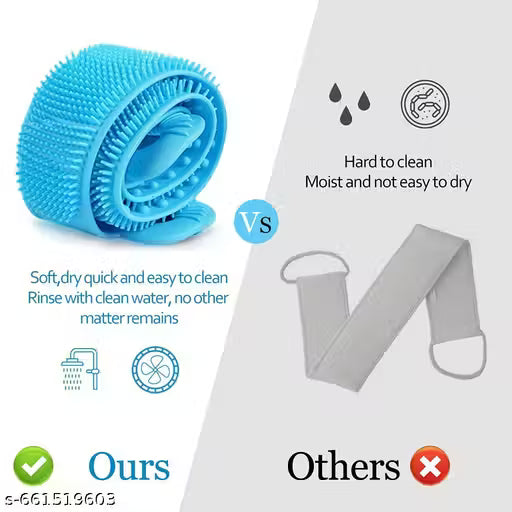 PACK OF 3 Silicone Back Scrubber Belt with Handles for Easy Bath & Body Cleaning