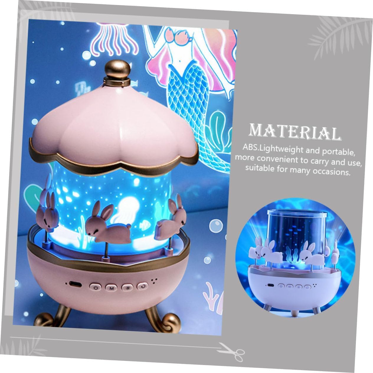Galaxy Bunny Carousel Star Projector Lamp with 6 Set Films,Rotatable Mode,Rechargeable Rabbit Nursery Light for Kids,Baby Room Decor,Girls, Boys,Gift Item