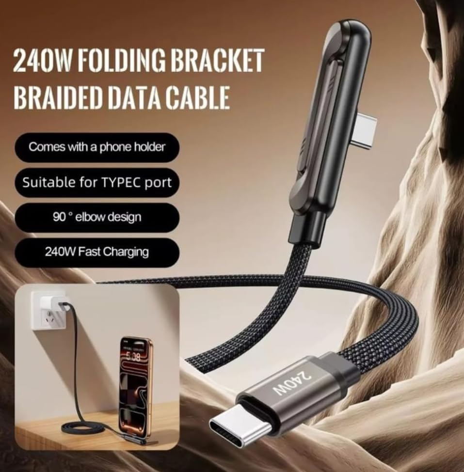 SHAYOXA USB-C to USB-C Braided Cable, 240W Fast Charging, Foldable Connector, Black