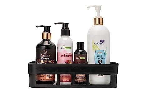 Plastic Self Adhesive Bathroom Shelf, Bathroom Organizer Shelf, Wall Mount Bathroom Accessories, Multipurpose Wall Holder Bathroom Storage Rack Box (Pack of 1) (Black)