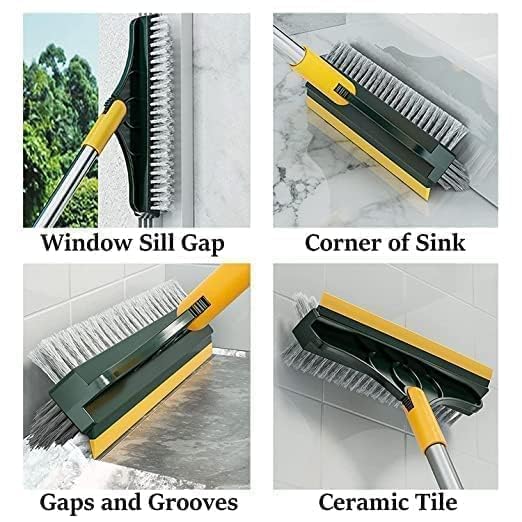 3-in-1 Bathroom Cleaning Brush with Wiper - Bathroom Cleaning Brush Long Handle 180° Rotate Toilet Brush Bathroom Tiles Cleaning, Wiper Floor Scrub for Kitchen Bathroom Cleaning (Yellow)