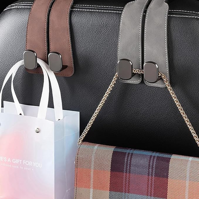 2 Pack Car Seat Headrest Double Hooks Leather Car Back Seat Headrest Hooks for Purses, Bags and Handbags, Car Organization Accessories
