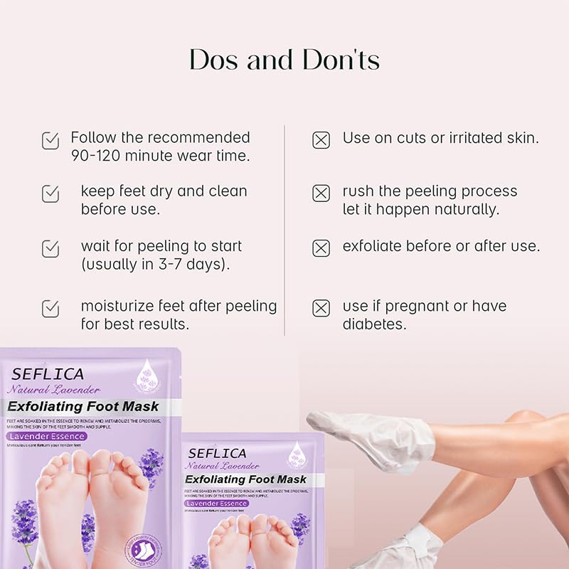 Foot Peeling Mask (1 Pair), Korean Peeling & Exfoliating | Deep Exfoliation with Glycolic Acid, Removes Dead Skin, Cruelty-Free, Foot Peel Off Mask (1 Pair Foots Masks - Lavender)