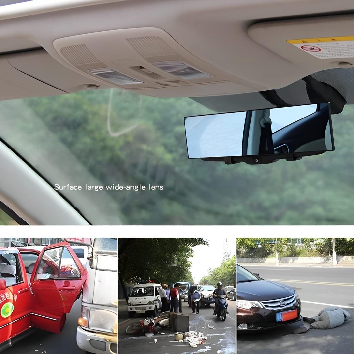 12 Inch Car Rear View Mirror – Anti-Glare Wide Angle Panoramic Mirror, Curved Surface Design, High Definition Glass, Universal Clip-On Interior Rearview Mirror