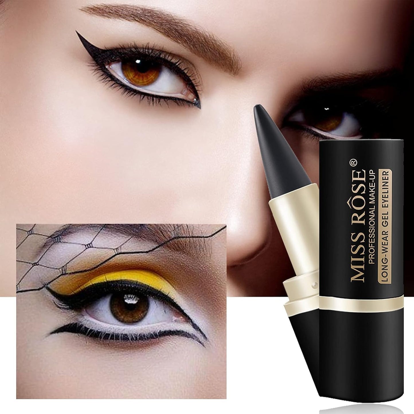 Black Gel Cream Eyeliner, Pencil Eyeliner & Kajal, Tool Smudge Proof and Waterproof Matte Quick Dry Black Eye-liner Pencil Tattoo Pen Stick Makeup for Women