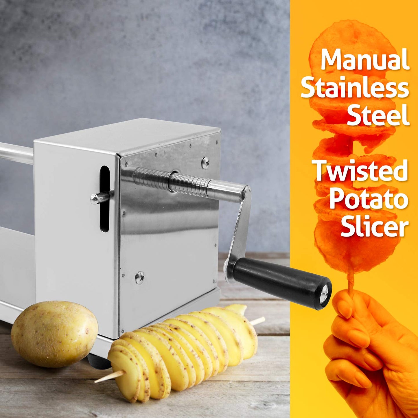 Stainless Steel Potato Slicer Cutter Machine Twister Curly Spiral French Fry Tornado Manual Stainless Steel Twisted Potato Slicer Spiral Vegetable Cutter French Fry 6 x 5.5 x 11.3 inches