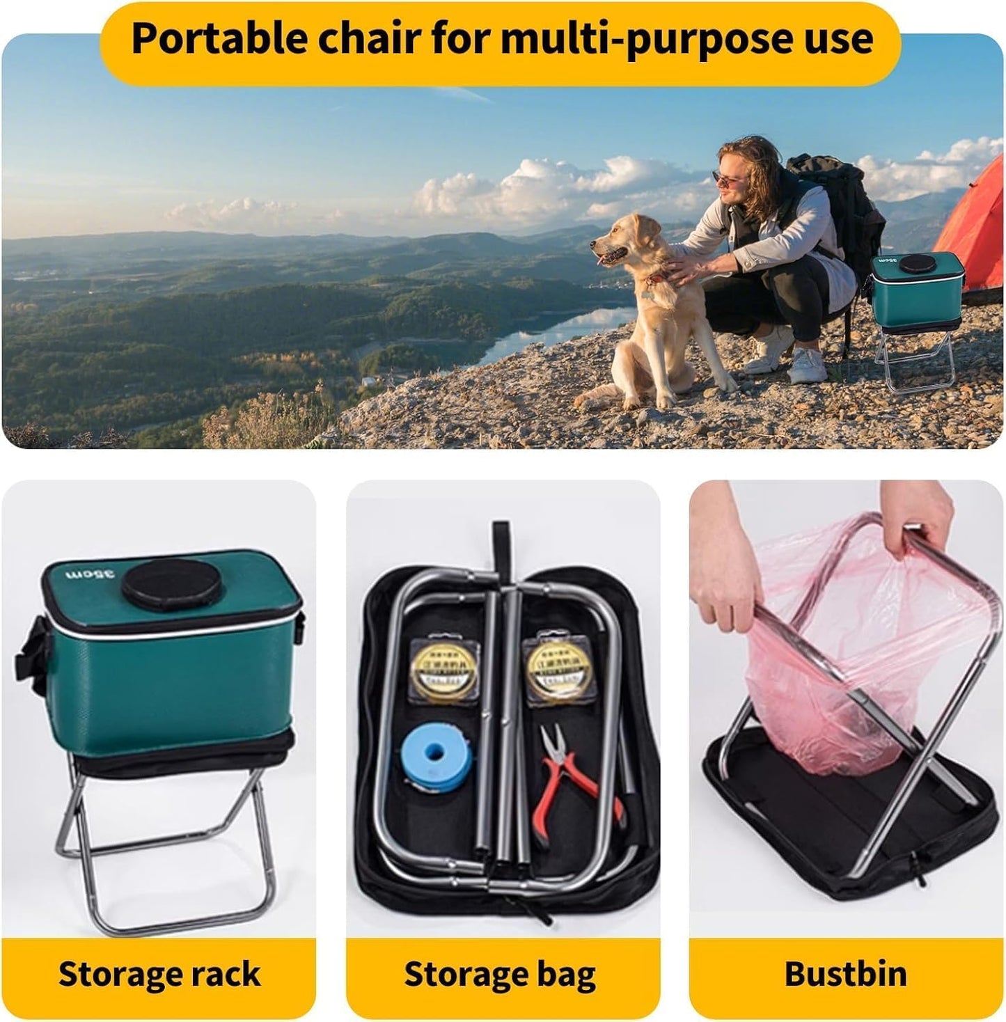 1 pcs Handbag Folding Stool, Zipper Bag Foldable Camping Chairs, Picnic Lightweight Folding Stool, Stability & Comfort Portable Camp Chairs for Beach, Backpacking