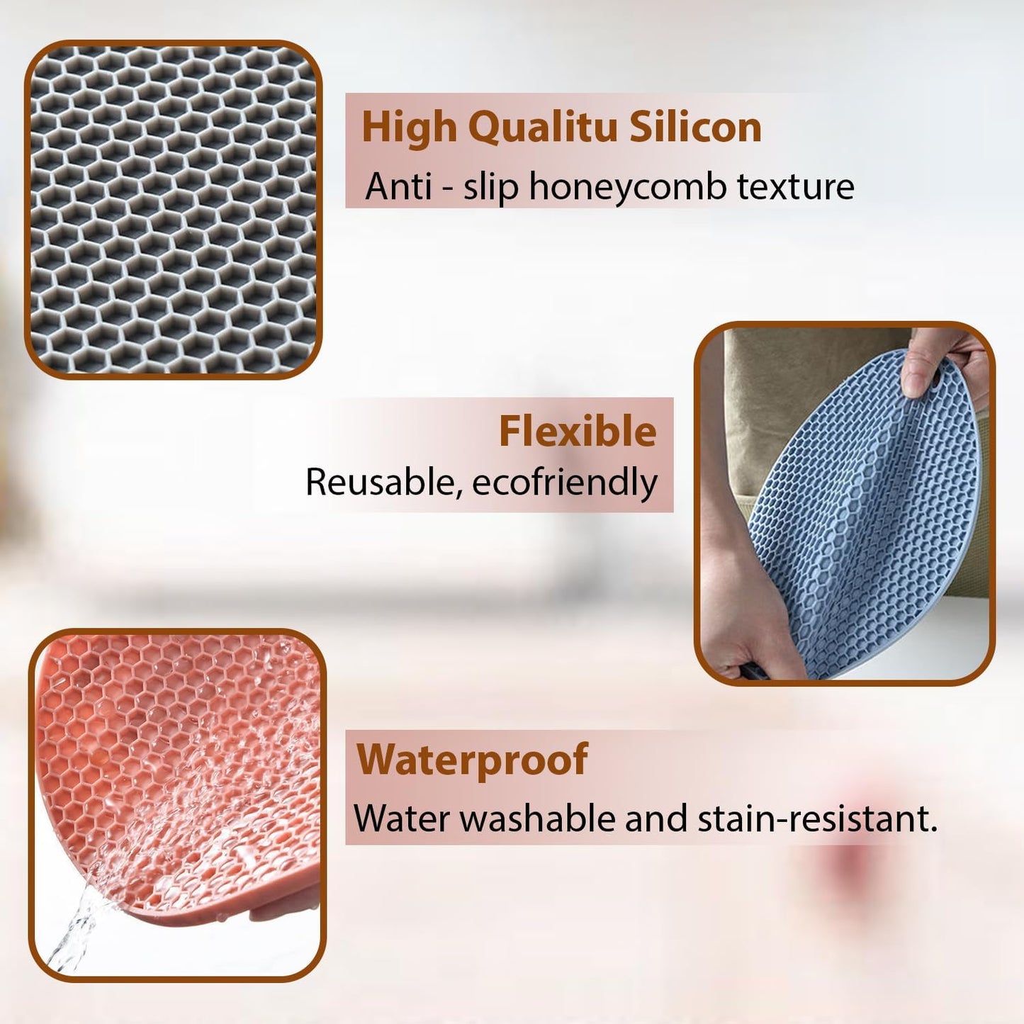 Oicia Silicone Trivet Mats Pack of 2 - Trivets for Hot Dishes, Multipurpose Food Grade Non-Slip Heat Resistant Countertops, Spoon Rest Hot Pads Pot Holders for Kitchen