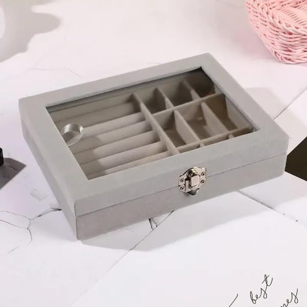 NVF Jewellery Box for Women | Velvet Clear Lid Jewelry Organizer | Ring Earring Bracelets Jewelry Storage Case | Rings Storage Clear Acrylic Jewellery Box Earring Holder