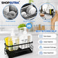 Kitchen Sink Organiser with Drain Tray, Countertop Storage Rack for Dish Soap Sponge Scrubber, Metal Wire Design, Black