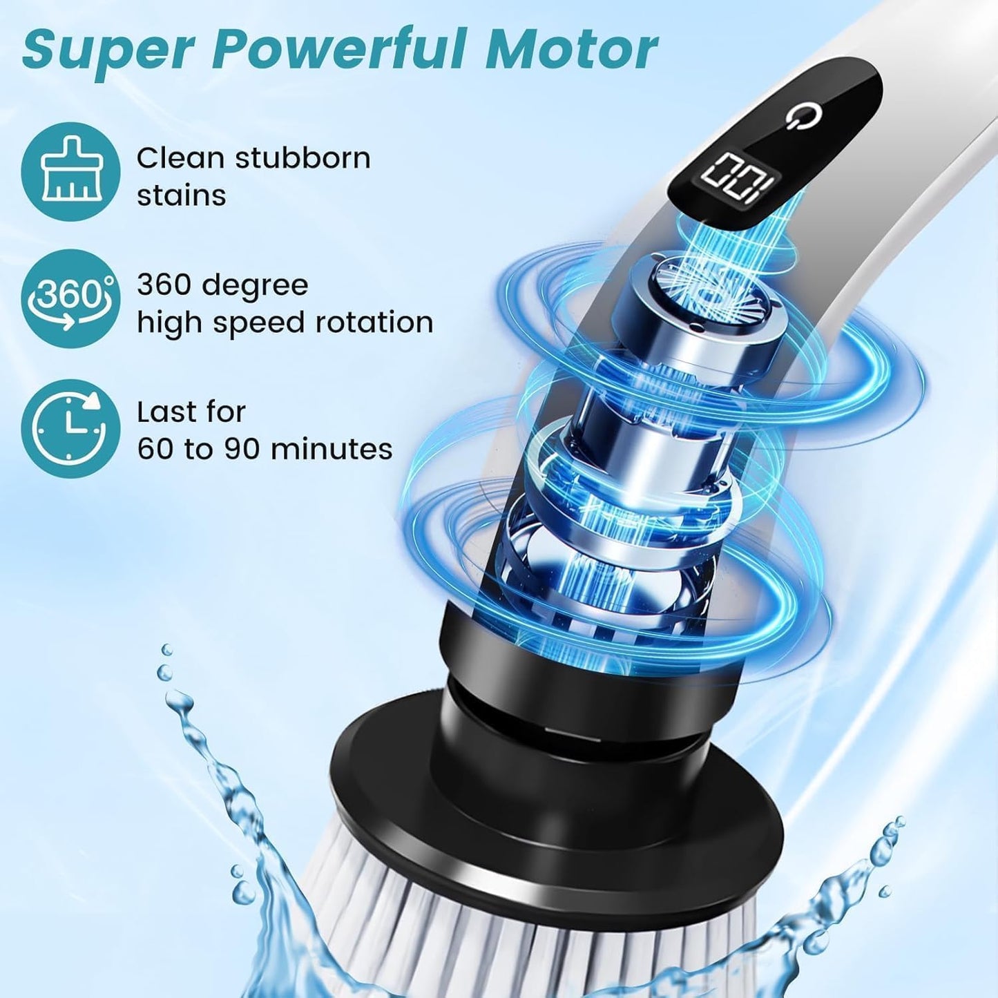 Seseno 9 in 1 Electric Spin Scrubber, Cleaning Brush Scrubber for Home, 300RPM/Min, 8 Replaceable Brush Heads, 3 Adjustable Size, 2 Adjustable Speeds, for Bathroom, Floor Tiles