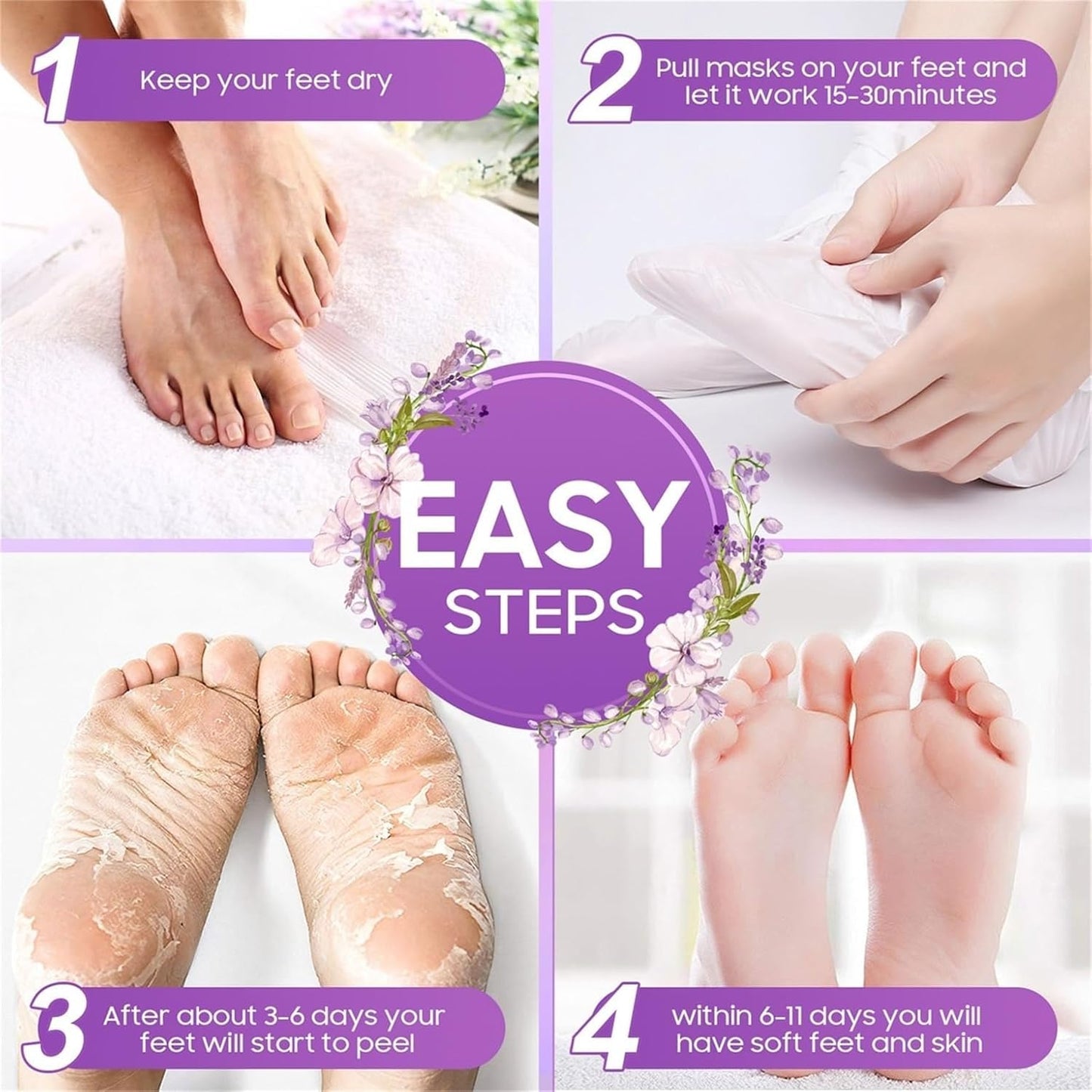 KLIFFOO Glycolic Acid Foot Peeling Mask 2 Pair, Korean Peeling & Exfoliating Foot Peel Off Mask for Rough, Dry & Cracked Heel, Feet Repair Socks Removes Dead Skin & Callus Remover, Cruelty-Free