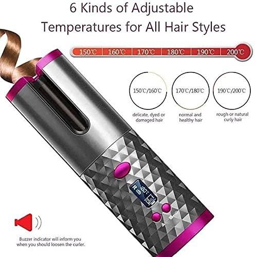 Avenn USB Rechargeable Automatic Wireless Electric Hair Curler, Cordless Auto Curler with L/R Rotating, 6 Temperature Settings 150°C-200°C, Multicolor