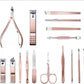16 in 1 Manicure Kit for Women. Pedicure Tools for Feet, Nail Care Tools. Nail Clipper, Nail Scissor, Acne Needle, Blackhead Tool, Acne Remover Needle. Stainless Steel. Luxury Grooming Kit. Professional. Blue Leather Travel Case