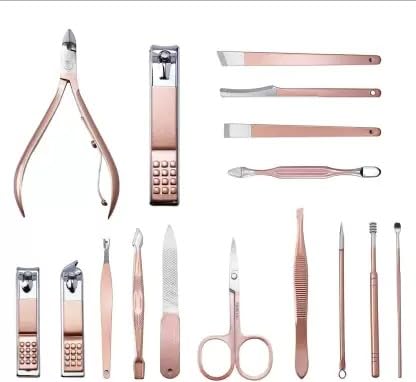 16 in 1 Manicure Kit for Women. Pedicure Tools for Feet, Nail Care Tools. Nail Clipper, Nail Scissor, Acne Needle, Blackhead Tool, Acne Remover Needle. Stainless Steel. Luxury Grooming Kit. Professional. Blue Leather Travel Case