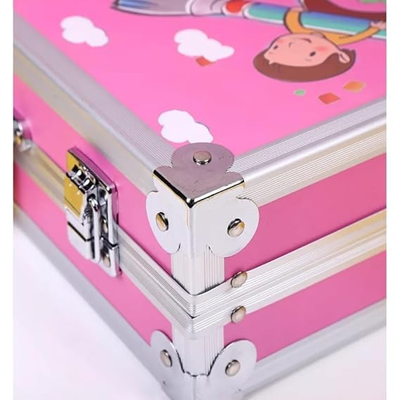 145 Pieces Art Set for Kids. 145 Pcs Color Set. Unicorn Painting Box. Drawing Colour Pencils, Oil Pastel, Watercolours, Sketches, Crayons & Paint Brush. Vanity Color Box for School Project. Pink
