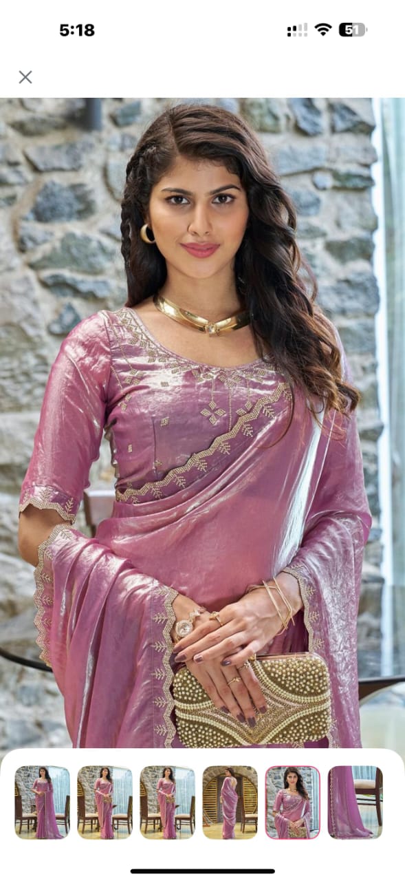 Space Sattin Multi Sequence Full Worked Saree With Original Mirror Lace & Havey Sequence Full Worked Blouse