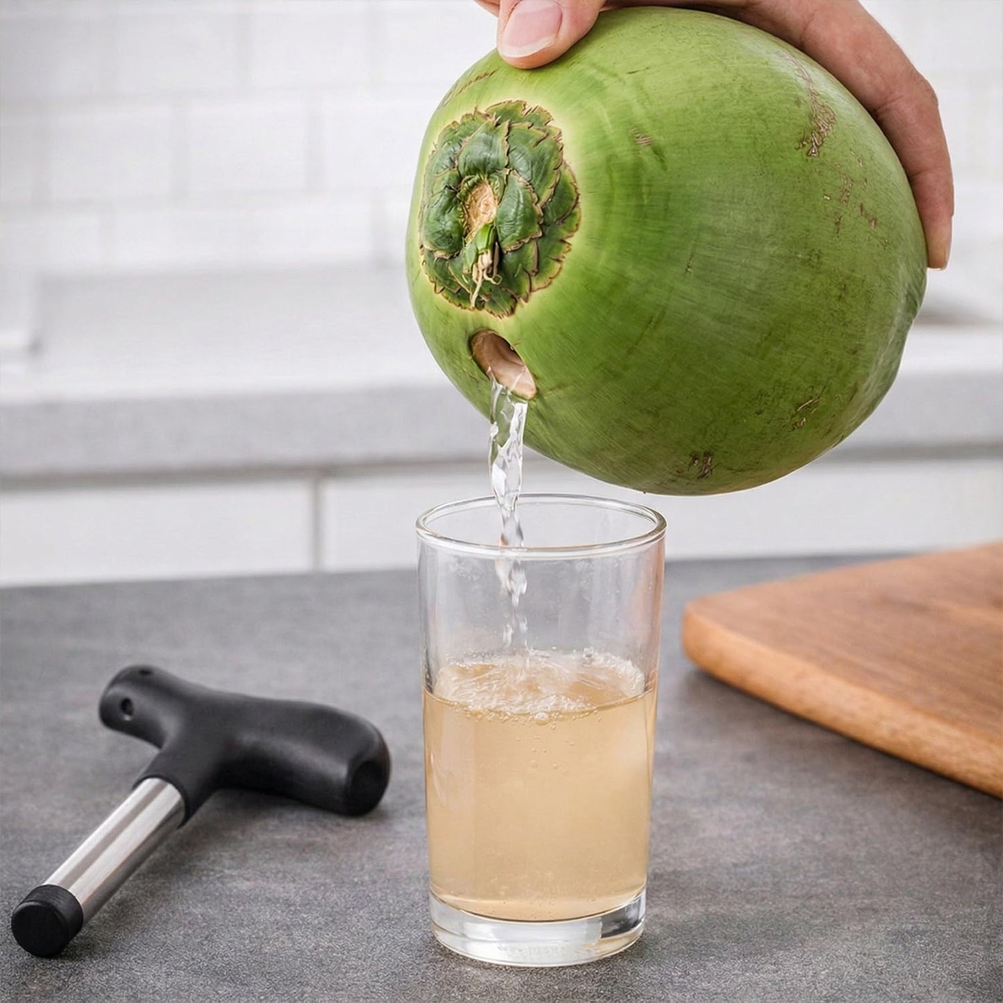 Oblivion Stainless Steel Coconut Opener 1 Pc – Quick & Easy Cracking Tool with Drill Cutter, Cleaning Stick, Effortless Fresh Water Extraction Kit, Durable Professional Hole Maker & Tap Cleaner