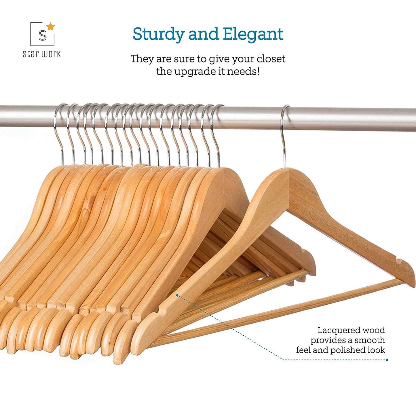 STAR WORK Wooden Ultra Thin Space Saving Non-Slip Velvet Suit Hangers Ideal For Everyday Standard Use (6 Pieces)