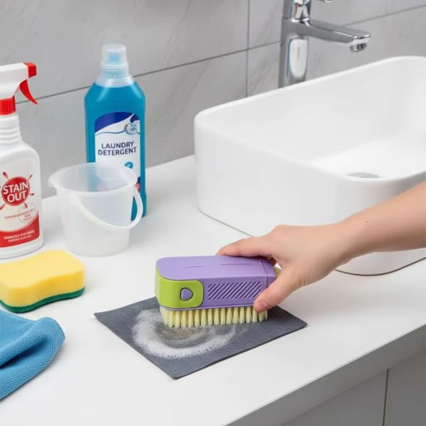 2-in-1 Laundry Scrubbing Brush with Soap Dispenser Box, Plastic Handle, Roller Foaming Soap Storage for Bathroom Clothes Cleaning