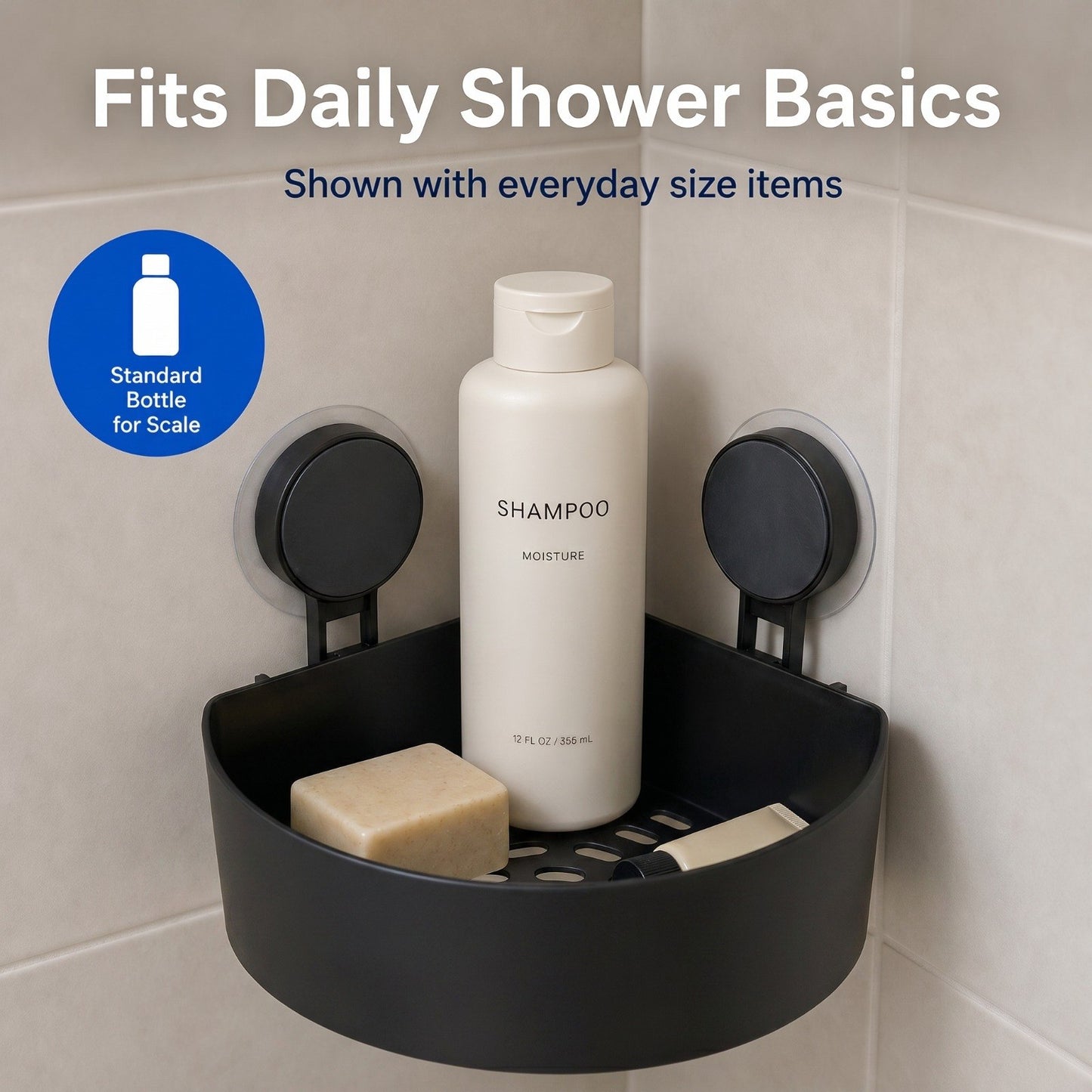 Premium Black Corner Shelf with Powerful Suction Grip