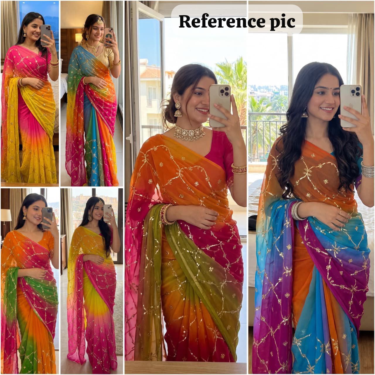 New launching booking fast Fabric - original thakur ji Georgette  Spray print Sequence work