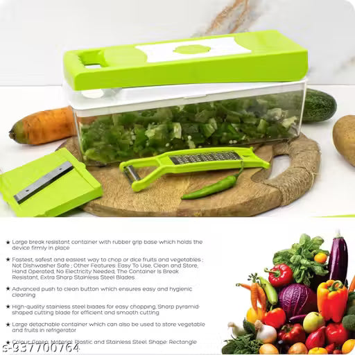 Krishiv 12 in 1 Multipurpose Chopper, Fruits & Vegetable Cutters, Grater Peeler Chipser, Unbreakable Food Grade Body, Easy Push to Clean Button Slicer Dicer, Chopper for Kitchen