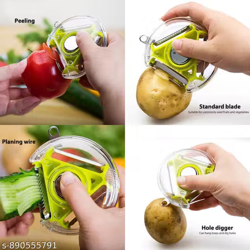 Royal 3 in 1 Movable Compact Slicer Rotary Multi-Functional Peeler, Suitable for Vegetable and Fruit, with Serrated Blade + Straight Julian Stainless Steel, Anti-Slip Handle Design, Slicer Kitchen