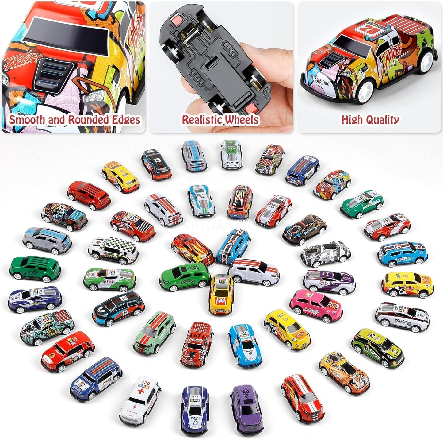 GITGRNTH 48 Pcs Pull Back Car Set for Kids with Storage Container Box | Mini Racing Toy Cars for Learning & Play | Friction Powered Toy Vehicles for Boys & Girls Age 3+