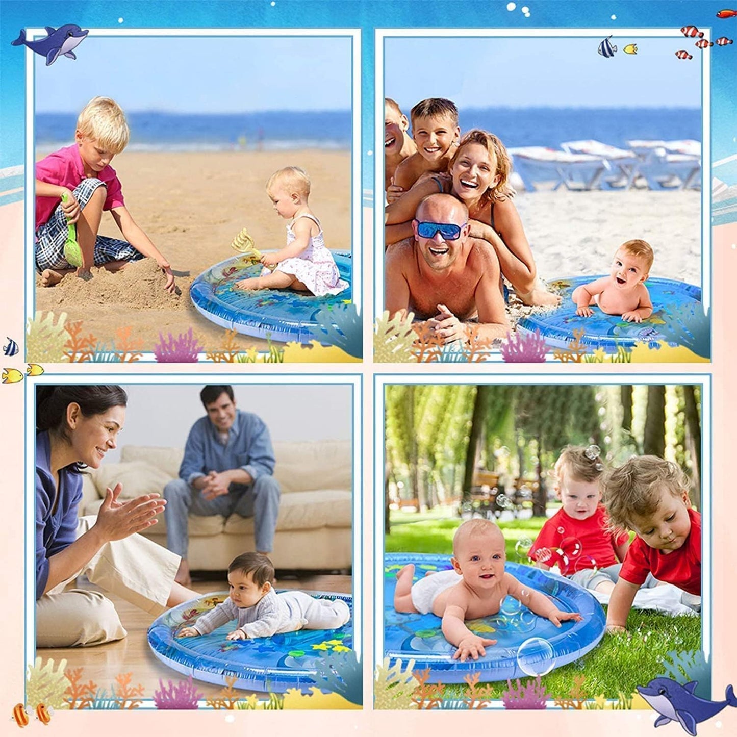 Tec Tavakkal Baby Kids Water Play Mat Toys Inflatable Tummy Time Leakproof Water Play Mat, Fun Activity Play Center Indoor and Outdoor Water Play Mat for Baby Random Design