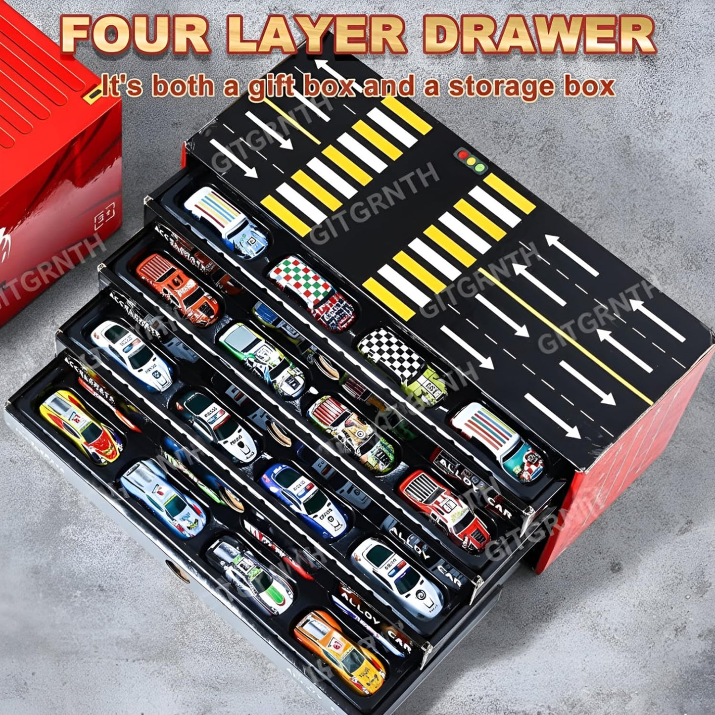 GITGRNTH 48 Pcs Pull Back Car Set for Kids with Storage Container Box | Mini Racing Toy Cars for Learning & Play | Friction Powered Toy Vehicles for Boys & Girls Age 3+