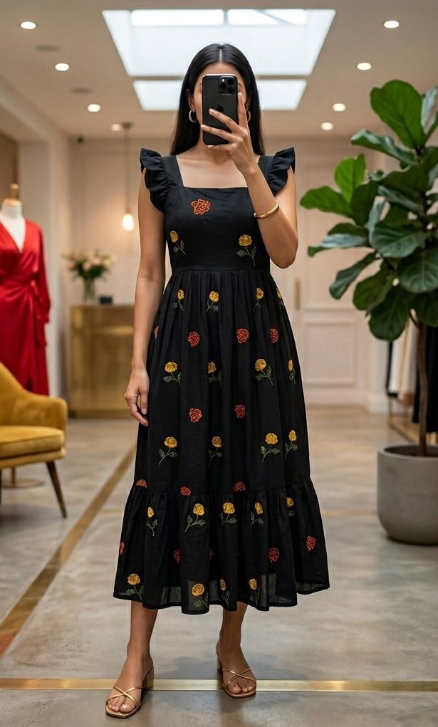 Celebrate this joy of dressing in the best way  Here presenting you a beautiful and comfortable maxi for the upcoming season with beautiful Flowers All Over  And Beautiful Neckline and Slevees Pattern
