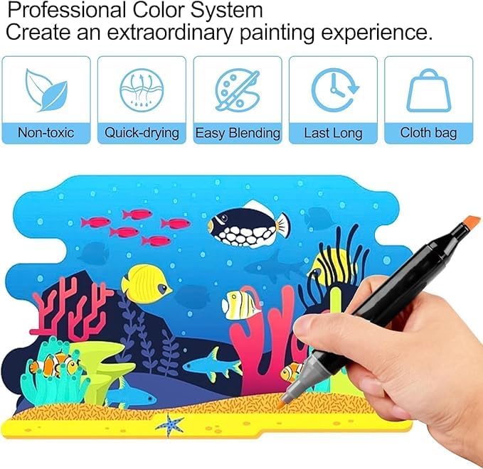 Dual Tip Colorful Art Markers Sketch Pens Colors With Carrying Case For Painting Sketching Calligraphy Drawing -Twin Head Permanent Colouring Marker Pens (Pack OF 1) (Marker Black 24)