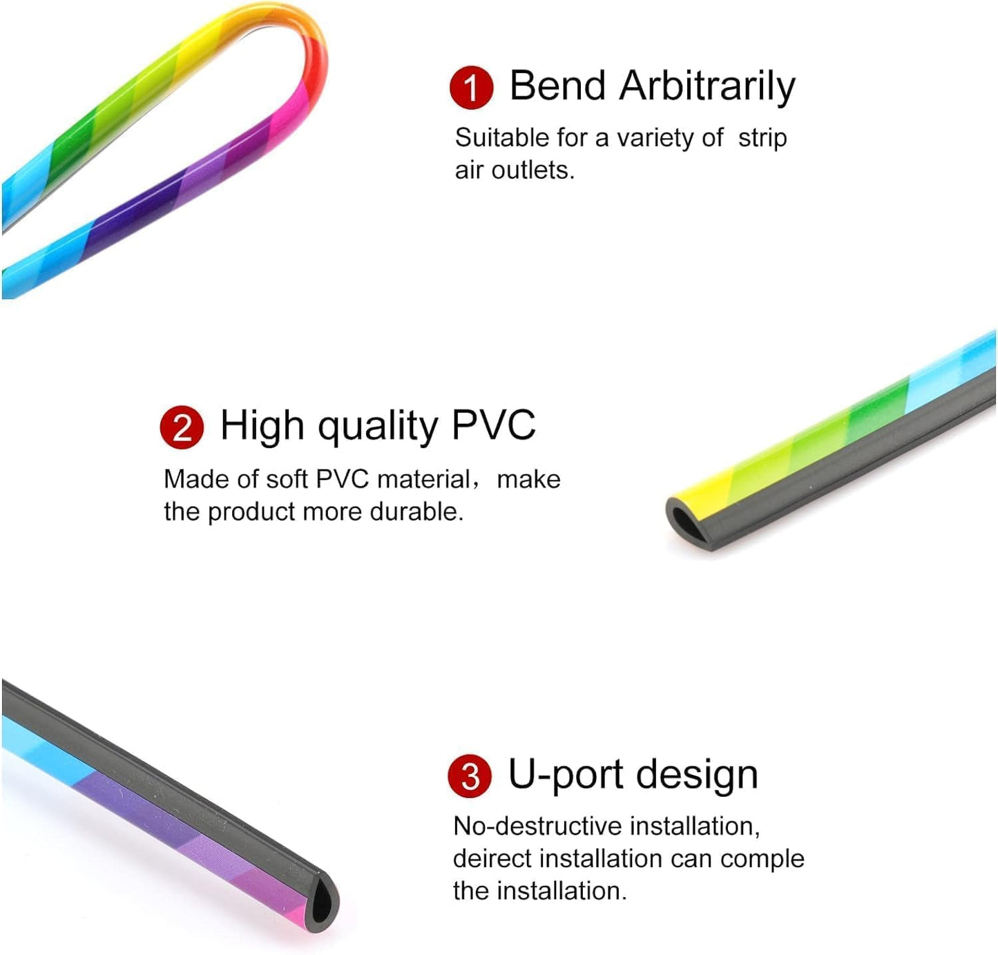 Universal Car AC Vent Decoration Strip–Red PVC U-Shape Waterproof Interior Trim Moulding for Straight Air Vent Outlets- (Rainbow)