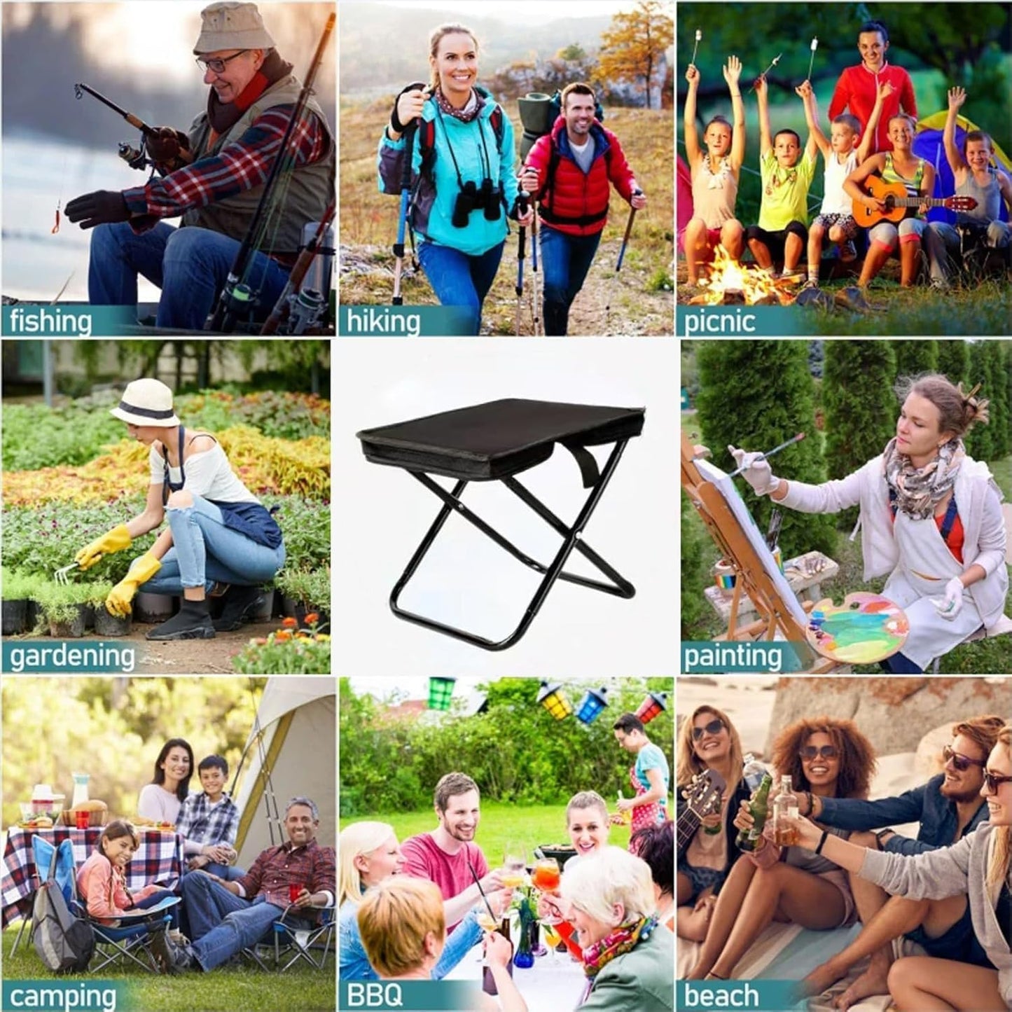 1 pcs Handbag Folding Stool, Zipper Bag Foldable Camping Chairs, Picnic Lightweight Folding Stool, Stability & Comfort Portable Camp Chairs for Beach, Backpacking
