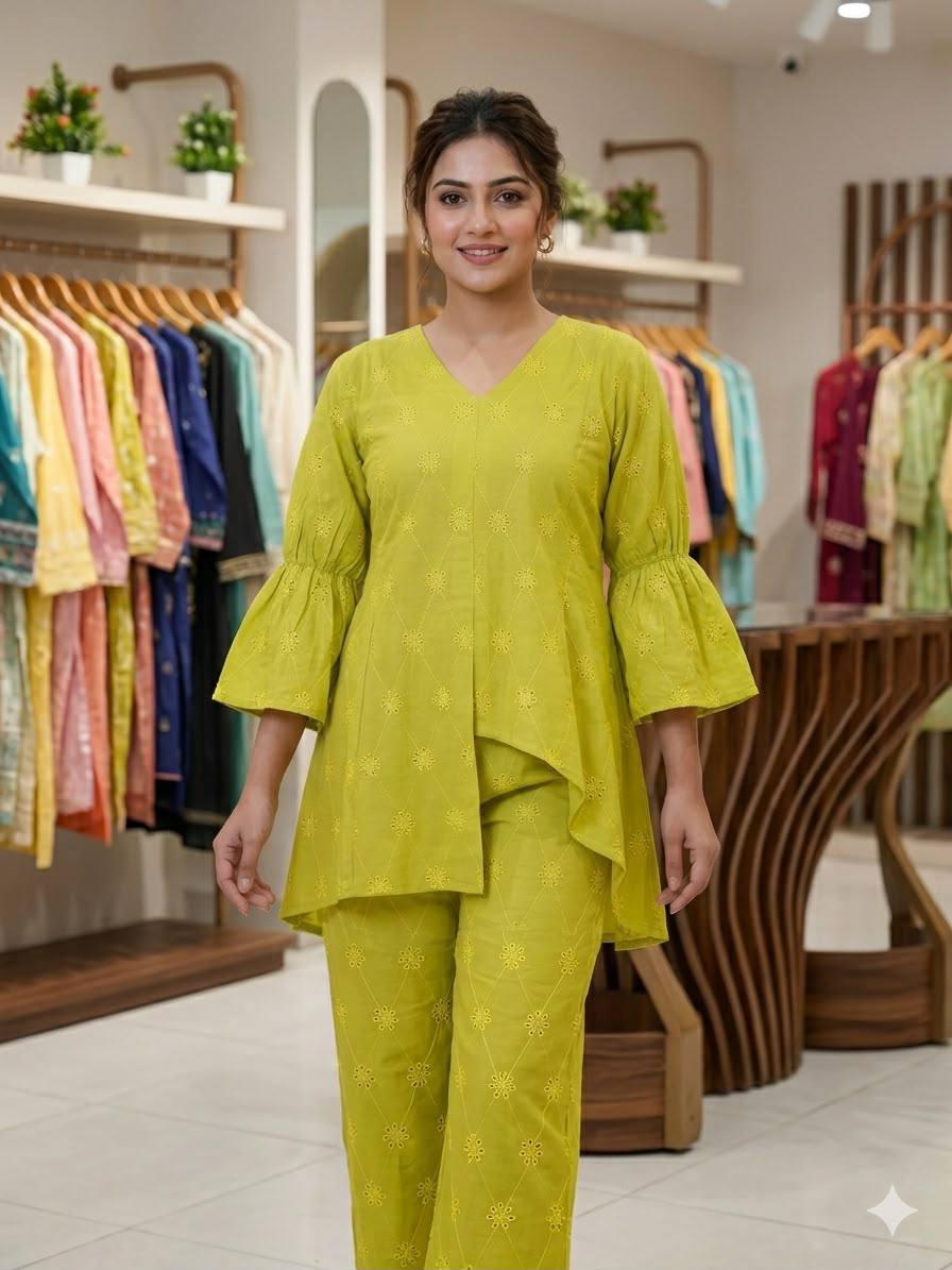 THIS SUMMER SEASON WEAR TRENDY CO-ORD SET WITH EMBROIDERY WORK