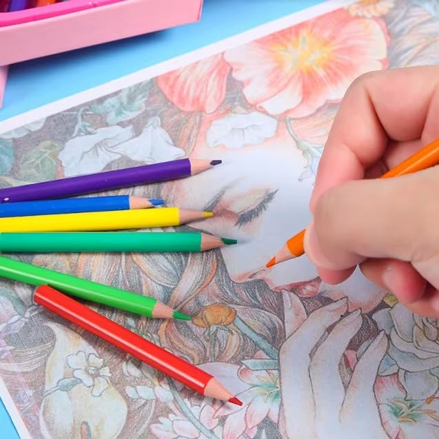 AMIRATE Colors Box Color Pencil,Crayons, Water Color, Sketch Pens Set of 46 Pieces (Color & Design for Kids)(Pack of 1) MULTY COLOR- blue & pink