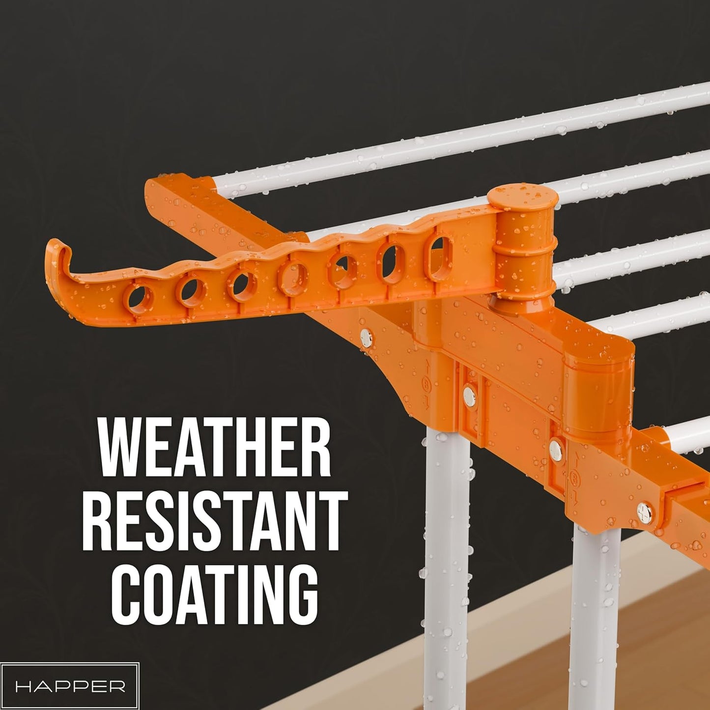 Happer Premium Clothes Stand for Drying with Wheels | Portable | 3 Layer Rack for Balcony | Foldable Wings | 24 Hanger Rods | Anti Rust Steel Metal (Orange | Prince Jumbo)