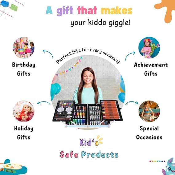145 Pieces Art Set for Kids. 145 Pcs Color Set. Unicorn Painting Box. Drawing Colour Pencils, Oil Pastel, Watercolours, Sketches, Crayons & Paint Brush. Vanity Color Box for School Project. Pink