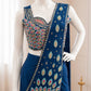Get festive ready in our new Trending Stylish Ready to Wear Saree set  With Embroidery Work detailing.