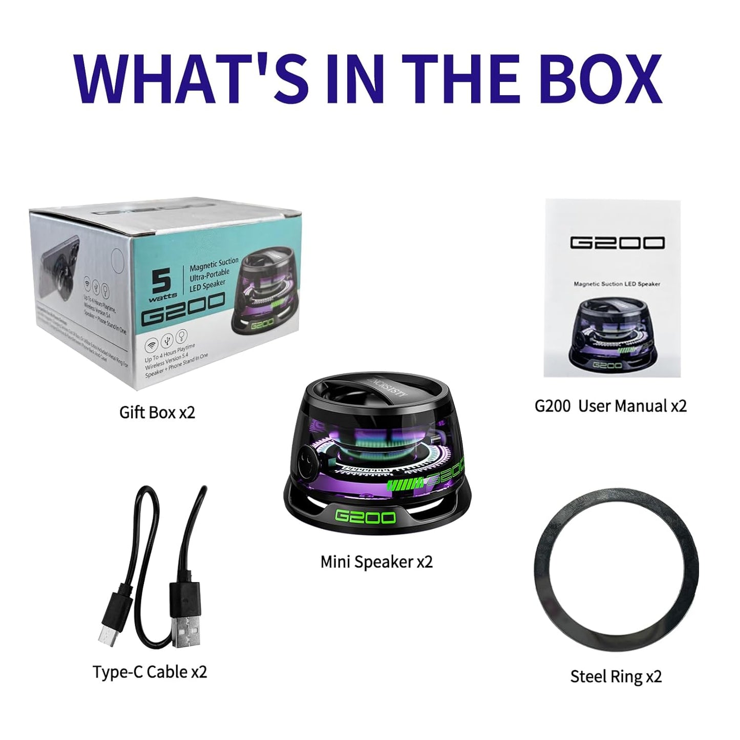 G200 Magnetic Bluetooth Speaker with RGB Light - Portable Mini Bluetooth Speaker, Full-Range Stereo Sound for 7H Playtime, Game Mode, Perfect Teen Gift for Outdoor Adventure Party