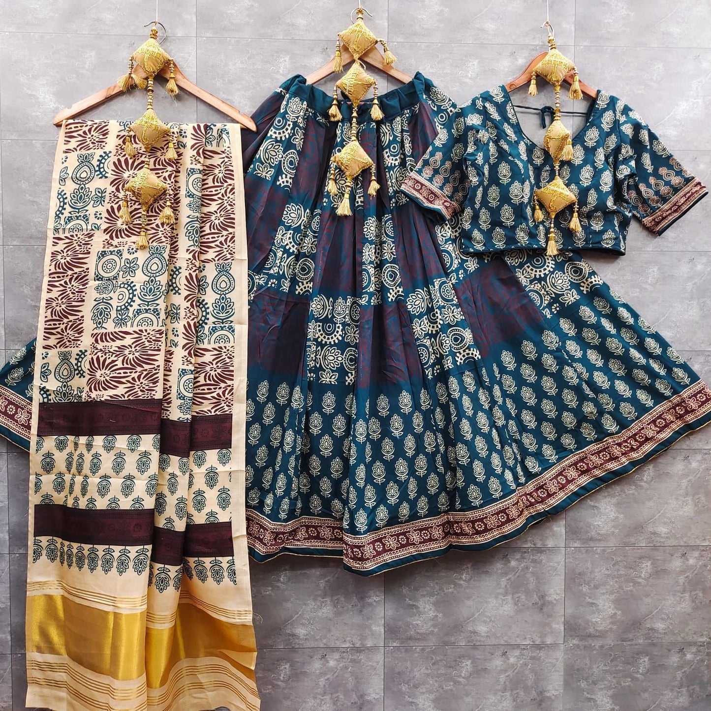gaji modal lagdi patta duppata and ajrak choli   New arrivals   Maslin silk lehnga