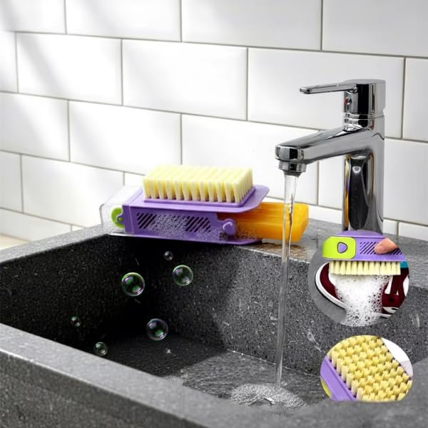 2-in-1 Laundry Scrubbing Brush with Soap Dispenser Box, Plastic Handle, Roller Foaming Soap Storage for Bathroom Clothes Cleaning
